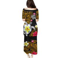 Hawaii Turtle and Tropical Flower Family Matching Puletasi and Hawaiian Shirt Polynesian Pattern