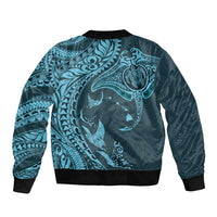 Hawaiian Manta Ray and Polynesian Tribal Tattoo Bomber Jacket Turquoise Color LT03