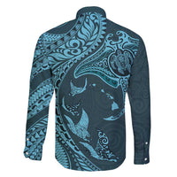 Hawaiian Manta Ray and Polynesian Tribal Tattoo Family Matching Mermaid Dress and Hawaiian Shirt Turquoise Color LT03