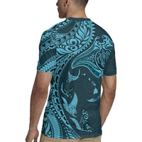 Hawaiian Manta Ray and Polynesian Tribal Tattoo Rugby Jersey Turquoise Color LT03