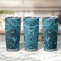 Hawaiian Manta Ray and Polynesian Tribal Tattoo Tumbler Cup Turquoise Color