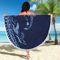 Hawaiian Manta Ray and Polynesian Tribal Tattoo Beach Blanket Dark Navy Color LT03