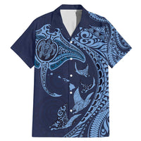 Hawaiian Manta Ray and Polynesian Tribal Tattoo Family Matching Mermaid Dress and Hawaiian Shirt Dark Navy Color LT03