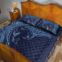 Hawaiian Manta Ray and Polynesian Tribal Tattoo Quilt Bed Set Dark Navy Color LT03
