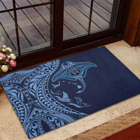 Hawaiian Manta Ray and Polynesian Tribal Tattoo Rubber Doormat Dark Navy Color LT03