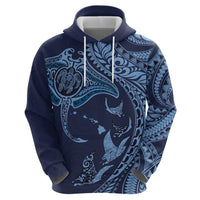 Hawaiian Manta Ray and Polynesian Tribal Tattoo Zip Hoodie Dark Navy Color LT03