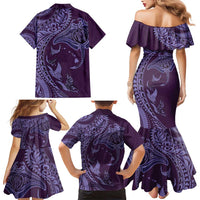 Hawaiian Manta Ray and Polynesian Tribal Tattoo Family Matching Mermaid Dress and Hawaiian Shirt Purple Color LT03