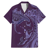 Hawaiian Manta Ray and Polynesian Tribal Tattoo Family Matching Mermaid Dress and Hawaiian Shirt Purple Color LT03