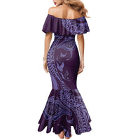 Hawaiian Manta Ray and Polynesian Tribal Tattoo Family Matching Mermaid Dress and Hawaiian Shirt Purple Color LT03