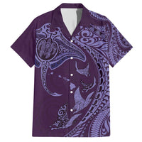 Hawaiian Manta Ray and Polynesian Tribal Tattoo Family Matching Tank Maxi Dress and Hawaiian Shirt Purple Color LT03