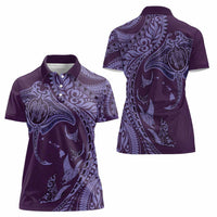 Hawaiian Manta Ray and Polynesian Tribal Tattoo Women Polo Shirt Purple Color LT03