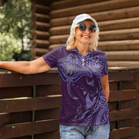 Hawaiian Manta Ray and Polynesian Tribal Tattoo Women Polo Shirt Purple Color LT03