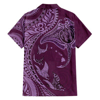 Hawaiian Manta Ray and Polynesian Tribal Tattoo Family Matching Tank Maxi Dress and Hawaiian Shirt Pink Color LT03