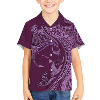 Hawaiian Manta Ray and Polynesian Tribal Tattoo Kid Hawaiian Shirt Pink Color LT03