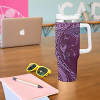 Hawaiian Manta Ray and Polynesian Tribal Tattoo Tumbler With Handle Pink Color