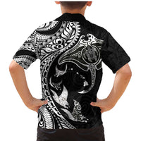 Hawaiian Manta Ray and Polynesian Tribal Tattoo Family Matching Mermaid Dress and Hawaiian Shirt Black Color LT03