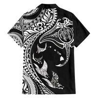 Hawaiian Manta Ray and Polynesian Tribal Tattoo Family Matching Short Sleeve Bodycon Dress and Hawaiian Shirt Black Color LT03