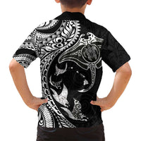 Hawaiian Manta Ray and Polynesian Tribal Tattoo Family Matching Tank Maxi Dress and Hawaiian Shirt Black Color LT03