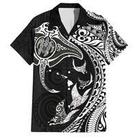 Hawaiian Manta Ray and Polynesian Tribal Tattoo Family Matching Tank Maxi Dress and Hawaiian Shirt Black Color LT03