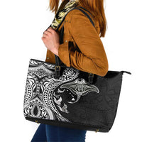 Hawaiian Manta Ray and Polynesian Tribal Tattoo Leather Tote Bag Black Color LT03 Black - Polynesian Pride