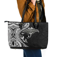 Hawaiian Manta Ray and Polynesian Tribal Tattoo Leather Tote Bag Black Color LT03 - Polynesian Pride