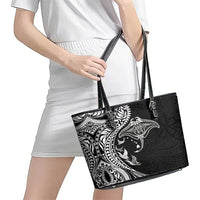 Hawaiian Manta Ray and Polynesian Tribal Tattoo Leather Tote Bag Black Color LT03 - Polynesian Pride