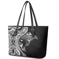 Hawaiian Manta Ray and Polynesian Tribal Tattoo Leather Tote Bag Black Color LT03 - Polynesian Pride