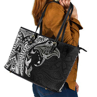 Hawaiian Manta Ray and Polynesian Tribal Tattoo Leather Tote Bag Black Color LT03 - Polynesian Pride