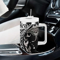 Hawaiian Manta Ray and Polynesian Tribal Tattoo Tumbler With Handle Black Color