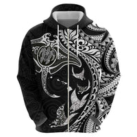 Hawaiian Manta Ray and Polynesian Tribal Tattoo Zip Hoodie Black Color LT03