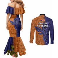 Papua New Guinea New Ireland Province Couples Matching Mermaid Dress and Long Sleeve Button Shirts PNG Birds Of Paradise Polynesian Arty Style LT03 - Polynesian Pride