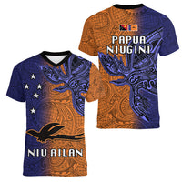 Papua New Guinea New Ireland Province Women V Neck T Shirt PNG Birds Of Paradise Polynesian Arty Style LT03 - Polynesian Pride