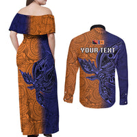 Custom Papua New Guinea New Ireland Province Couples Matching Off Shoulder Maxi Dress and Long Sleeve Button Shirts PNG Birds Of Paradise Polynesian Arty Style LT03 - Polynesian Pride