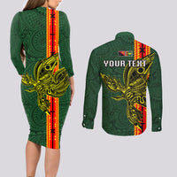 Custom Papua New Guinea Oro Province Couples Matching Long Sleeve Bodycon Dress and Long Sleeve Button Shirts PNG Birds Of Paradise Polynesian Arty Style LT03 - Polynesian Pride