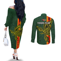 Custom Papua New Guinea Oro Province Couples Matching Off The Shoulder Long Sleeve Dress and Long Sleeve Button Shirts PNG Birds Of Paradise Polynesian Arty Style LT03 - Polynesian Pride