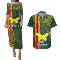 Custom Papua New Guinea Oro Province Couples Matching Puletasi Dress and Hawaiian Shirt PNG Birds Of Paradise Polynesian Arty Style LT03 Green - Polynesian Pride