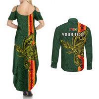 Custom Papua New Guinea Oro Province Couples Matching Summer Maxi Dress and Long Sleeve Button Shirts PNG Birds Of Paradise Polynesian Arty Style LT03 - Polynesian Pride