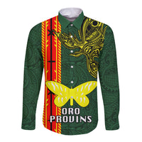 Custom Papua New Guinea Oro Province Long Sleeve Button Shirt PNG Birds Of Paradise Polynesian Arty Style LT03 Unisex Green - Polynesian Pride