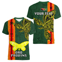 Custom Papua New Guinea Oro Province Women V Neck T Shirt PNG Birds Of Paradise Polynesian Arty Style LT03 - Polynesian Pride