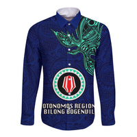 Papua New Guinea Bougainville Long Sleeve Button Shirt PNG Birds Of Paradise Polynesian Arty Style LT03 Unisex Blue - Polynesian Pride