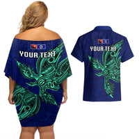Custom Papua New Guinea Bougainville Couples Matching Off Shoulder Short Dress and Hawaiian Shirt PNG Birds Of Paradise Polynesian Arty Style LT03 - Polynesian Pride