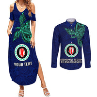 Custom Papua New Guinea Bougainville Couples Matching Summer Maxi Dress and Long Sleeve Button Shirts PNG Birds Of Paradise Polynesian Arty Style LT03 Blue - Polynesian Pride