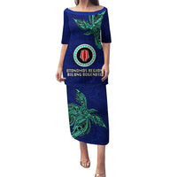 Custom Papua New Guinea Bougainville Puletasi PNG Birds Of Paradise Polynesian Arty Style LT03 Long Dress Blue - Polynesian Pride