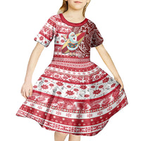 Hawaii Mele Kalikimaka Kid Short Sleeve Dress Santa Claus Surfing with Hawaiian Pattern Striped Red Style LT03 - Polynesian Pride