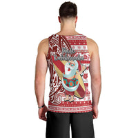 Hawaii Mele Kalikimaka Men Tank Top Santa Claus Surfing with Hawaiian Pattern Striped Red Style LT03 - Polynesian Pride