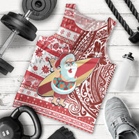 Hawaii Mele Kalikimaka Men Tank Top Santa Claus Surfing with Hawaiian Pattern Striped Red Style LT03 - Polynesian Pride