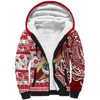 Hawaii Mele Kalikimaka Sherpa Hoodie Santa Claus Surfing with Hawaiian Pattern Striped Red Style LT03 Unisex Red - Polynesian Pride