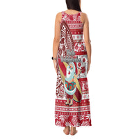 Hawaii Mele Kalikimaka Tank Maxi Dress Santa Claus Surfing with Hawaiian Pattern Striped Red Style LT03 - Polynesian Pride