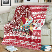 Custom Hawaii Mele Kalikimaka Blanket Santa Claus Surfing with Hawaiian Pattern Striped Red Style LT03 - Polynesian Pride