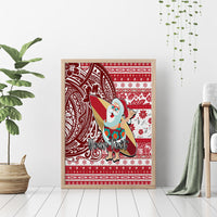 Custom Hawaii Mele Kalikimaka Canvas Wall Art Santa Claus Surfing with Hawaiian Pattern Striped Red Style LT03 - Polynesian Pride